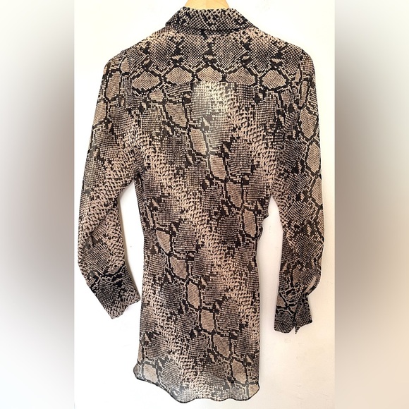 Zara Sheer Snake Print Blouse Long Sleeve Runched Black and Tan Sz M - Picture 7 of 7